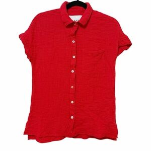 Lola River Cotton Shirt‎ Sleeve Red Button-Up Shirt Sz Small